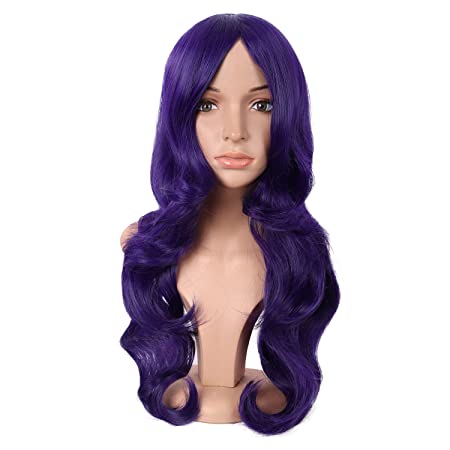 MapofBeauty 24 Inch/60cm Charming Synthetic Long Wavy Side Bangs Women Party Anime Cosplay Wig (Dark Purple)