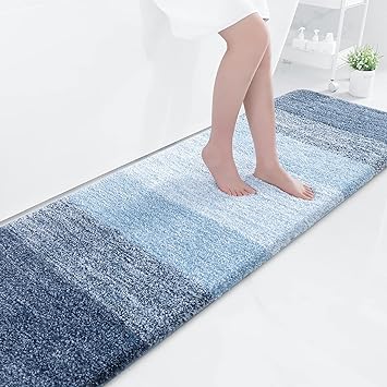 OLANLY Luxury Microfiber Bath Mat, Extra Soft and Absorbent Bathroom Mat, Non-Slip Plush Shaggy Bathroom Rug, Machine Wash Dry, Bath Rugs for Bathroom Floor, Tub and Shower, 24x70, Blue