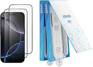 Anker Screen Protector, Bubble-and-Dust-Free iPhone HD Tempered Glass, Durable and Drop-Proof with 9H Hardness, Easy Installation Exclusively for iPhone 16 Pro Max 6.9-Inch (2-Pack)