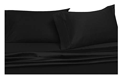 Royal Hotel's Solid Black 550-Thread-Count 3pc Full / Queen Duvet-Cover 100-Percent Cotton, Sateen Solid
