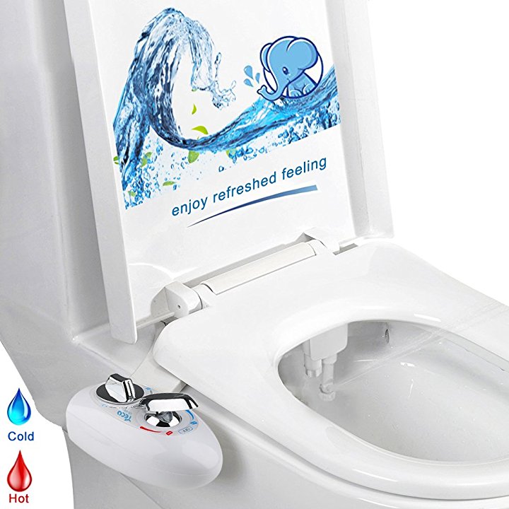 Bidet, YECO Self Cleaning Dual Nozzle (Frontal/Rear/Feminine Wash) Hot & Cold Water Non-Electric Mechanical Bidet Toilet Seat Attachment- Adjustable Water Pressure & Temperature/ Metal Hoses(white)