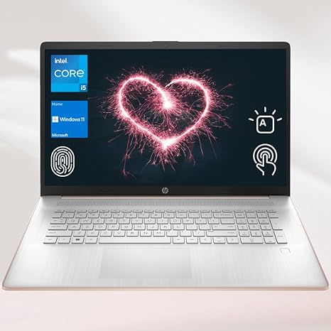 HP 2023 17t Premium Rose Gold Laptop, 17.3" HD  Touchscreen, Intel Core i5-1335U, 32GB RAM, 2TB SSD   2TB HDD, Webcam, FP Reader, Backlit KB, HDMI, Wi-Fi 6, Windows 11 Home