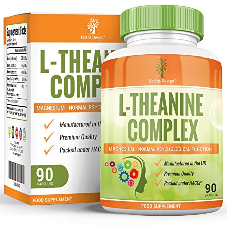 L-Theanine Supplement - High Strength Theanine Complex With Added Magnesium and Zinc - 90 Capsules (3 Month Supply) by Earths Design
