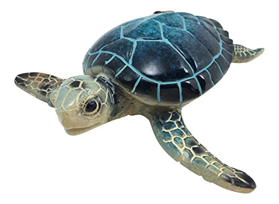 Green Tree Blue Sea Turtle Resin Figurine, Indoor Outdoor Decor, 5.25 Inches Wide