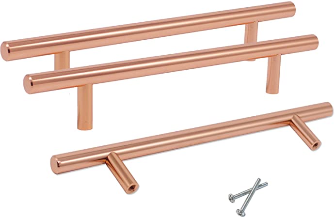 15 Pack Stain Copper Drawer Pulls,Solid Stainless Steel Cabinet Pulls and Handles,5 inch Hole Centers Dresser Pulls,Rose Gold Kitchen Hardware Pulls