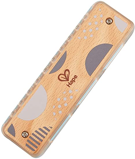 Hape Blues Harmonica | 10 Hole Wooden Musical Instrument Toy for Kids, Transparent (E8920)