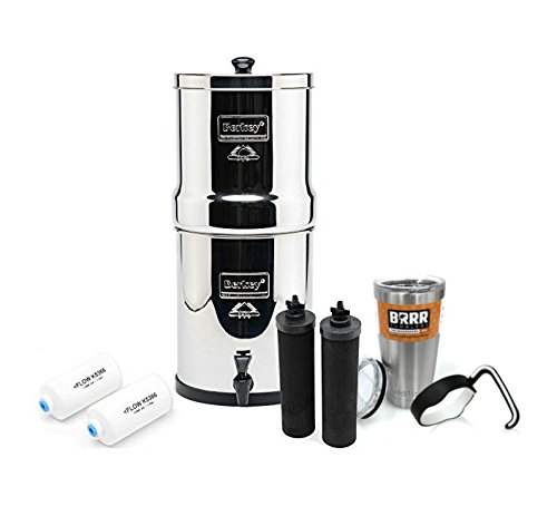 Big Berkey BK4X2 Countertop Water Filter System with 2 Black Berkey Elements and 2 Fluoride Filters w/20oz BRRR Tumbler Combo