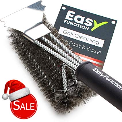 Easy Function Grill Brush and Scraper - Safe 3 in 1 BBQ Brush & Grill Cleaner for Cleaning Any Barbecue Grill - Makes The Best BBQ Accessories Gift for All Barbeque Lovers