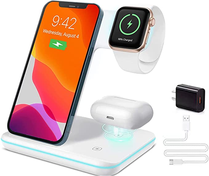 Wireless Charger, LIONAL 3 in 1 Wireless Charging Station for iPhone 14/14 Pro/13 Pro Max/13/12/12 Pro Max/11 Pro Max/SE/XR/XS Max/8 Plus/Apple Watch 8/7/6/SE/5/4/3/2, Airpod Pro/3/2,with Adapter