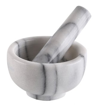 Greenco Marble Mortar and Pestle, 4.5", White/Gray