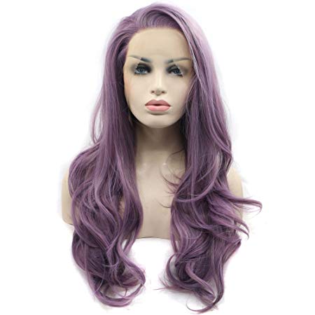 Ebingoo Natural Hairline Purple Long Body Wave Synthetic Front Lace Wigs 22 inch