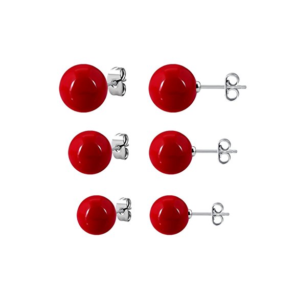 D EXCEED Jewelry Womens Simple Round Red / Black / White Shell Pearl Pierced Earrings Studs Set of 6 pair