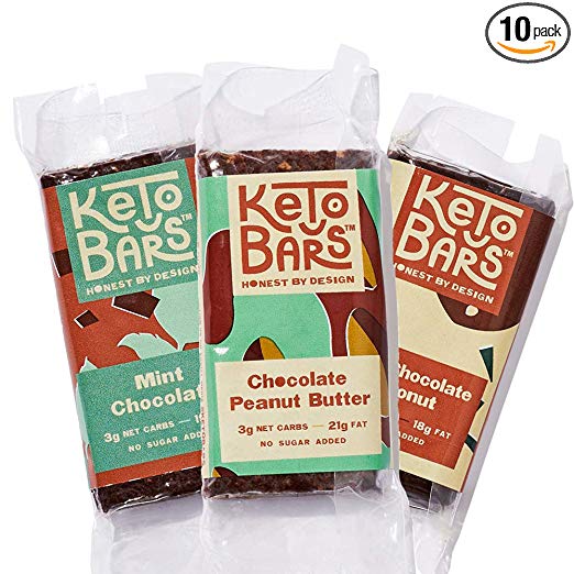 KETO BARS: (10 Count) The Original. The Best. High Fat, Low Carb, Keto Bars. Simple Ingredients, Gluten Free, Vegan. (Chocolate Peanut Butter)