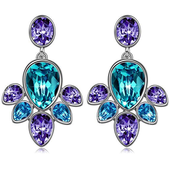 J.NINA "Blossom" Fashion Sea Blue Water Drop, Made with Swarovski Crystals Women Drop Dangle Earrings