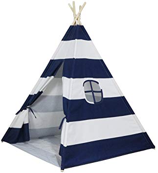 Dream House Classical Indoor Children Indian Teepee Tent for Toddler to Read and Play at Hide and Seek (Blue Stripes)