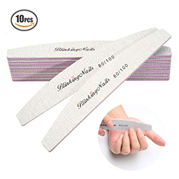 Abrasive Nail File 80/100 Grit 10Pcs Acrylic Nail Files and Buffers, Professional Washable Nail File Buffer Block with Double Sides Designed Disposable Nail Files Manicure Tools for Nail Art Care