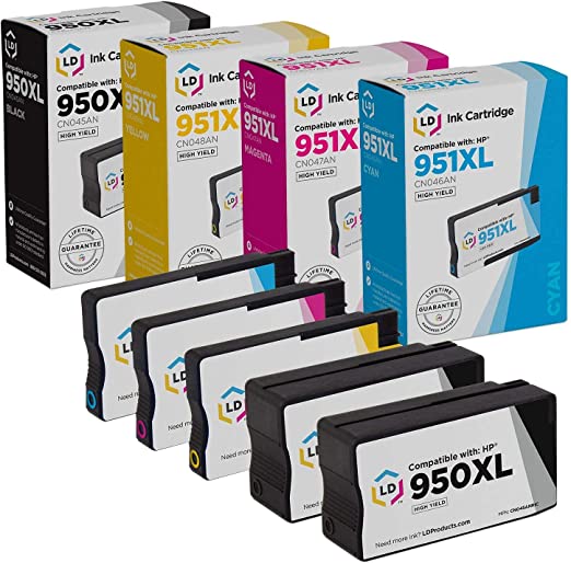 LD Products Compatible Ink Cartridge Replacements for HP 950XL 951XL High Yield (2 Black, 1 Cyan, 1 Magenta, 1 Yellow, 5-Pack)