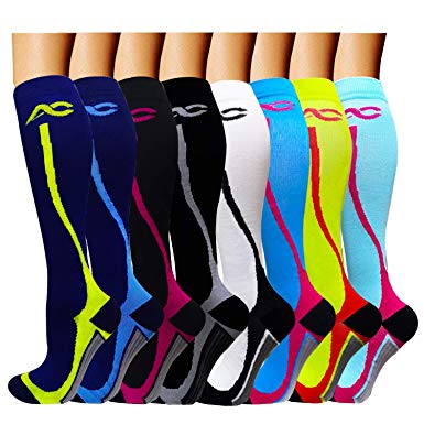 Compression Socks (8 pairs) For Women & Men 15-20mmHg - Best Medical,Running,Nursing,Hiking,Recovery & Flight Socks