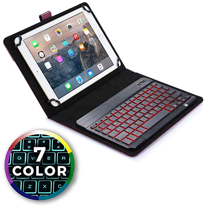 Cooper Backlight Executive Keyboard case Compatible with Apple iPad 4 3 2, iPad Air 2 1, iPad Pro 9.7 | 2-in-1 Bluetooth Wireless Backlit Keyboard & Leather Folio Cover | 7 Color LED Keys (Purple)