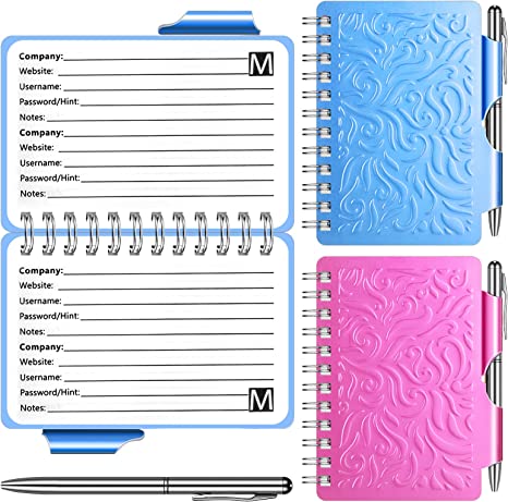 2 Pieces Portable Password Book Password Organizer Notebook Elegant Mandala Pattern Password Book Keeper with Pen, Spiral Bound Notebook for Password Information (Blue, Rose Red)