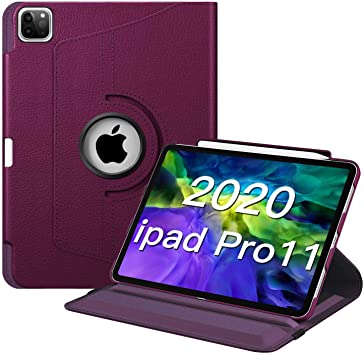 Fintie Case with Built-in Pencil Holder for iPad Pro 11" 2020/2018 [Support 2nd Gen Pencil Charging Mode] - 360 Degree Rotating Stand Protective Cover with Auto Sleep/Wake, Purple