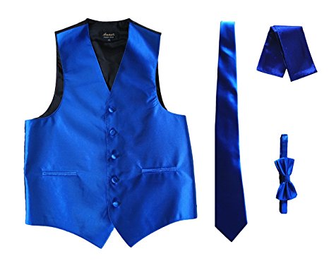 Amanti - Men's 4pc Set Solid Tuxedo Vest Vest / Tie / Hanky / Bow Tie