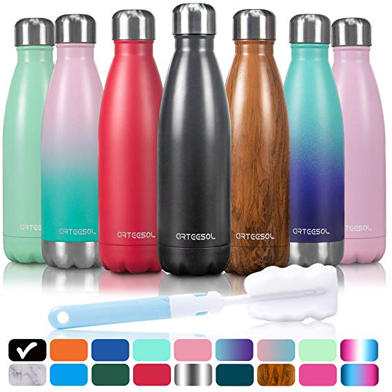 Water Bottles Arteesol Stainless Steel Insulated Water Bottle 350ml 500ml 750ml (12OZ / 17OZ / 25OZ) BPA Free Double-Walled Vacuum Flask for Sports Workout Hot and Cold for 12 Hours (Midnight 350ml)