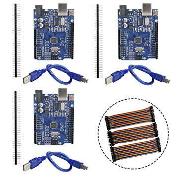 KeeYees 3 Set UNO R3 ATmega328P CH340 Microcontroller Development Board Compatible Arduino UNO R3 IDE with USB Cable and 2.54mm Straight Pin Header   3pcs 40Pin 20cm Dupont Female Male Jumper Wires