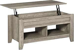 HOMCOM Lift Top Coffee Table with Hidden Storage Compartment and Open Shelves, Lift Tabletop Pop-Up Center Table for Living Room, Oak Effect