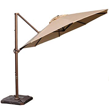Abba Patio Sunbrella Offset Cantilever Umbrella 11-Feet Outdoor Patio Hanging Umbrella with Cross Base, Tan