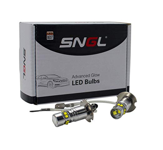 SNGL H3 Super Bright CREE LED DRL Fog Light bulbs - Plug-and-Play - 6000K Cool White (Pack of 2)