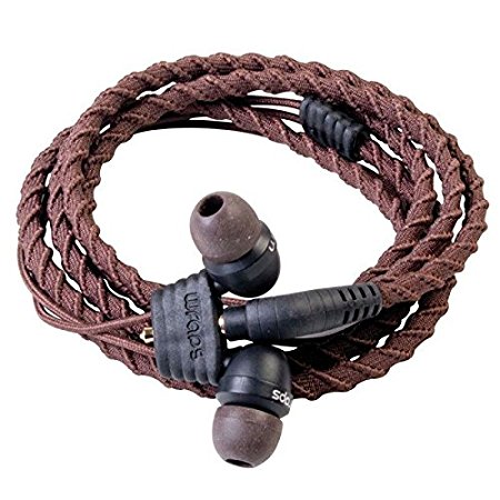 Wraps Wearable Braided Wristband Headphone Earbuds, Classic Brown (WRAPSCBRN-V5)