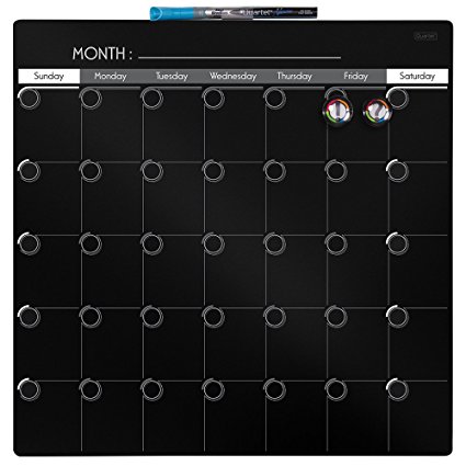 Quartet Dry-Erase Calendar, 14 x 14 Inches, 1-Month Design, Frameless, Neon Black (35003-BK)