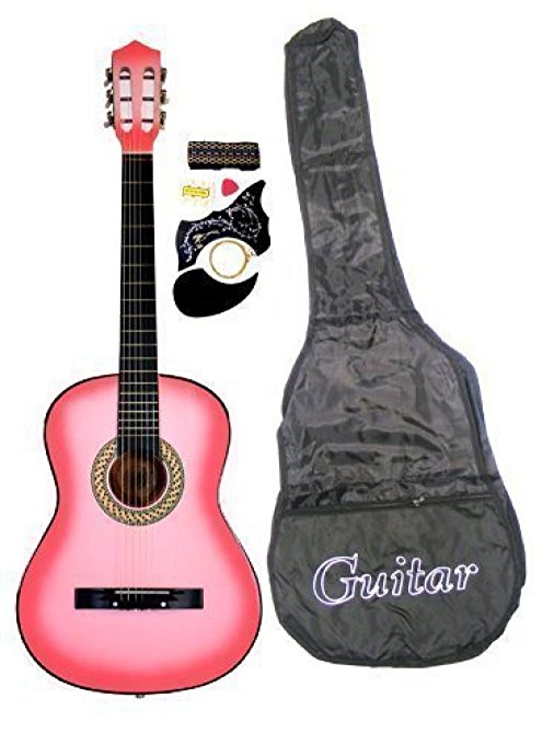 38" PINK Acoustic Guitar Starter Package, Guitar, Gig Bag, Strap, Pick & DirectlyCheap(TM) Translucent Blue Medium Guitar Pick
