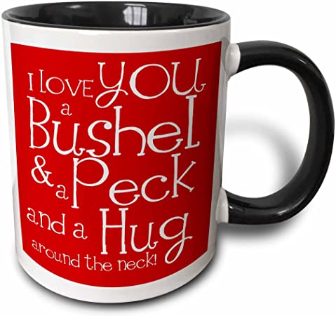 3dRose I Love You A Bushel And A Peck Red Two Tone Mug, 11 oz, Black