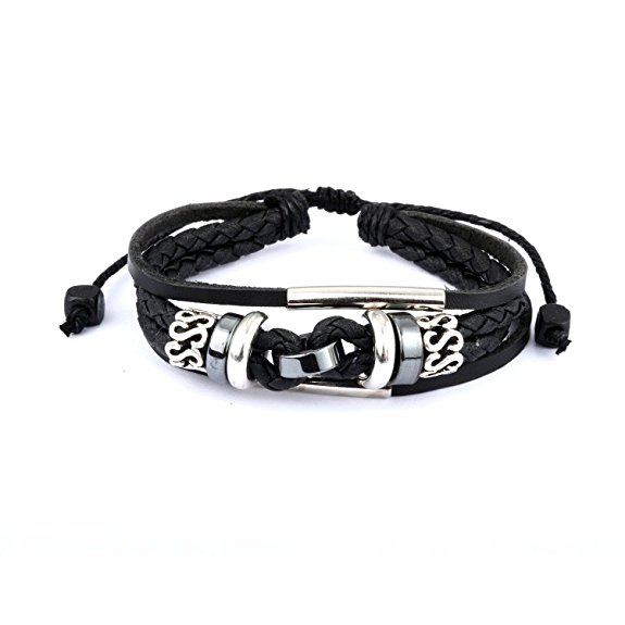 Unisex Black Leather Adjustable Size Warp Bracelet for Men Women -Unique Valentine's Day Present Idea for Him Her …