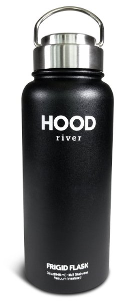 Hood River Frigid Flask Double Wall Insulated Stainless Steel 32 Ounce Wide Mouth With Metal Flip Up Handle Cap