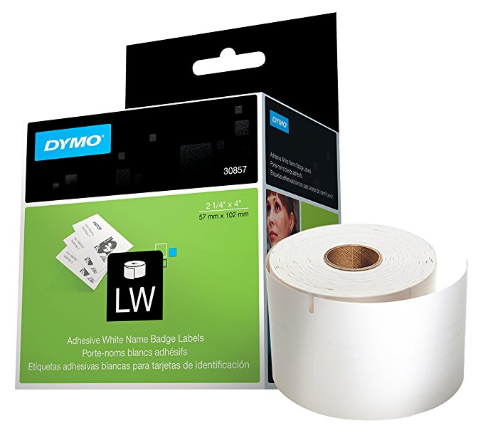 DYMO 30857 LW Name Badge Label Rolls, 2 1/4" x 4", For Use with Dymo LabelWriter and Desktop Mailing Solution Printers, Black on White, 250 Labels per Roll, Pack of 1 Roll