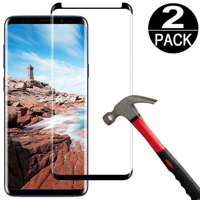 [2 Pack]Samsung Galaxy S9 Plus Screen Protector Tempered Glass Film [Case Friendly][Anti-Bubble][3D Curved][3d Full Coverage][9H Hardness][HD Clear]Tempered Glass Screen Protector for Galaxy S9 Plus