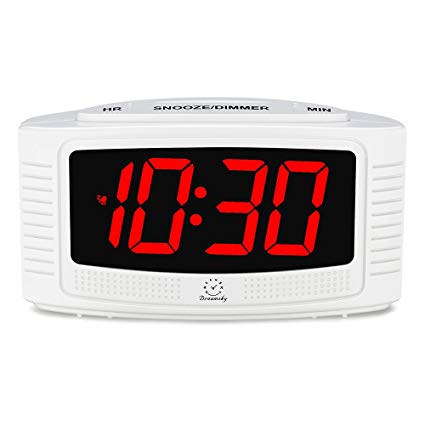 DreamSky Electronic Alarm Clock with Snooze and Dimmer, Big Bold Number Display, Simple Operation Alarm Clocks for Desk Office Bedroom, Plug In Clock with Battery Back