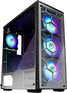 MUSETEX ATX Mid Tower Gaming Computer Case 4 RGB LED Fans，Up to 6 Fans, 2 Translucent Tempered Glass Panels USB 3.0 Port,Cable Management/Airflow, Gaming Style Window Case (903N4)