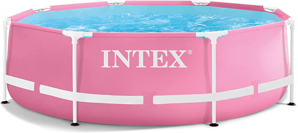 Intex 28290EH Outdoor Backyard 8' x 30" Round Metal T-Joint Frame Above Ground Swimming Pool, No Tool Assembly, Pink