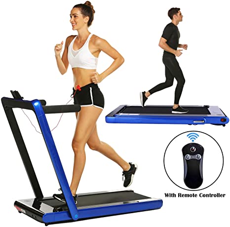 2 in 1 Under Desk Folding Treadmill,Electric Motorized Portable Pad Treadmills Walking Jogging Running Exercise Fitness Machine with Remote Controller and Bluetooth Speaker for Home Gym