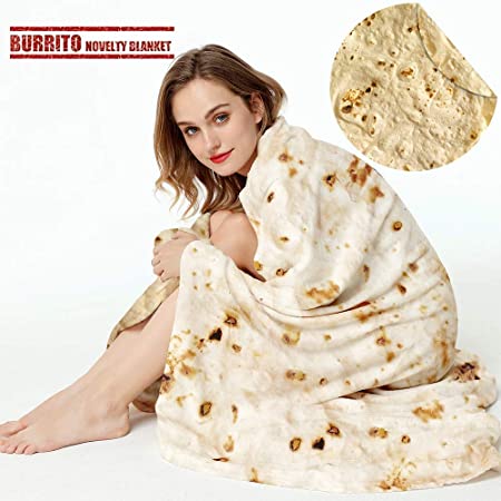 LetsFunny Burrito Tortilla Wrap Blanket, Burrito Wrap Novelty Blanket Tortilla Towel for Adults/Kids, Giant Round Beach Towel/Throw Blanket/Picnic Blanket (Beige, 46in)