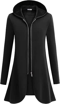 Zeagoo Women's Long Zip Up Hoodie Lightweight Oversized Tunic Sweatshirt Open Front Cardigan Jacket with Pockets