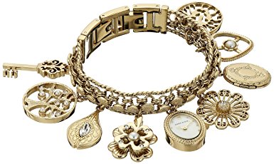 Anne Klein Women's  10-8096CHRM Swarovski Crystal Accented Gold-Tone Charm Bracelet Watch