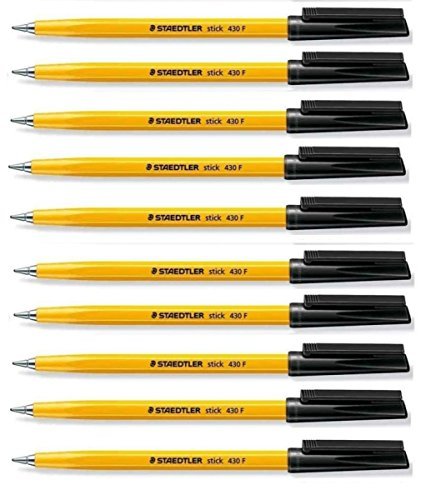 Staedtler Fine 0.3mm Black 430 Stick Ballpoint Pens Writing Pen Smooth Efortless Ink Flow Regulated (Pack of 10) LOOSE