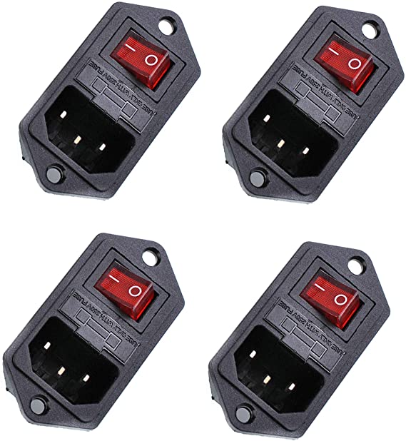 Oiyagai 4pcs IEC320 C14 Inlet Module Connector Fuse Switch Male Power Socket w Switch AC 250V 10A (Red)