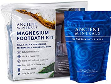 Ancient Minerals Inflatable Foot Bath Kit with Single-Use Magnesium Chloride Flakes Pouch - Great for Travel or at-Home Spa