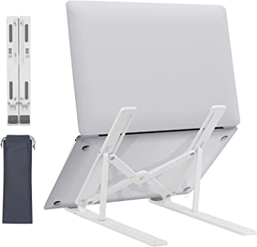 Uniwit 10- Levels Adjustable Laptop Notebook Stand Holder, Foldable Portable Plastic Riser Laptop Holder, Ventilated and Lightweight Compatible for MacBook, Laptop, Notebook Computer,Tablet(White)